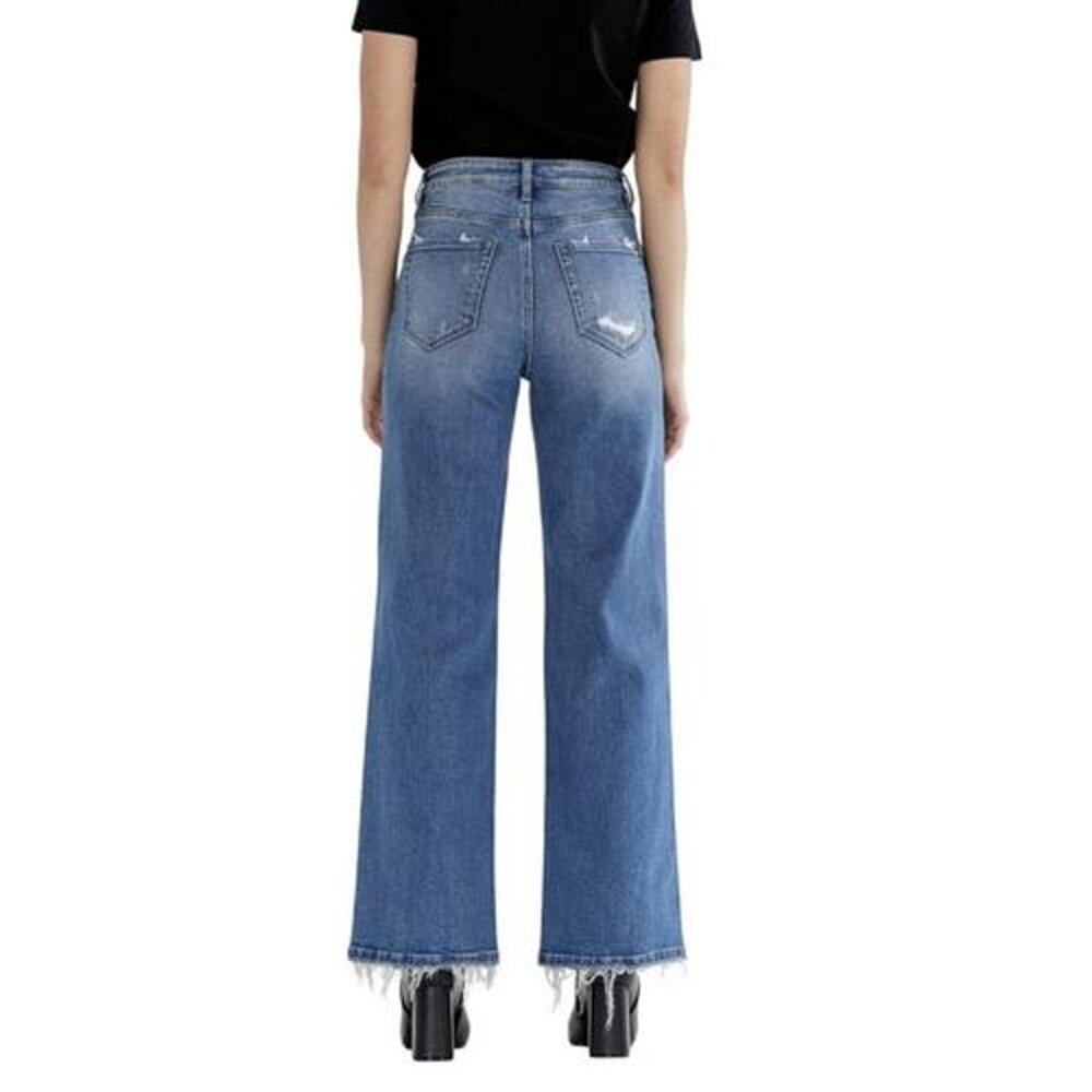 Mica High Rise Wide Leg Distressed Boho Relaxed Stretch Jeans Raw Hem Size 27 - Picture 3 of 16